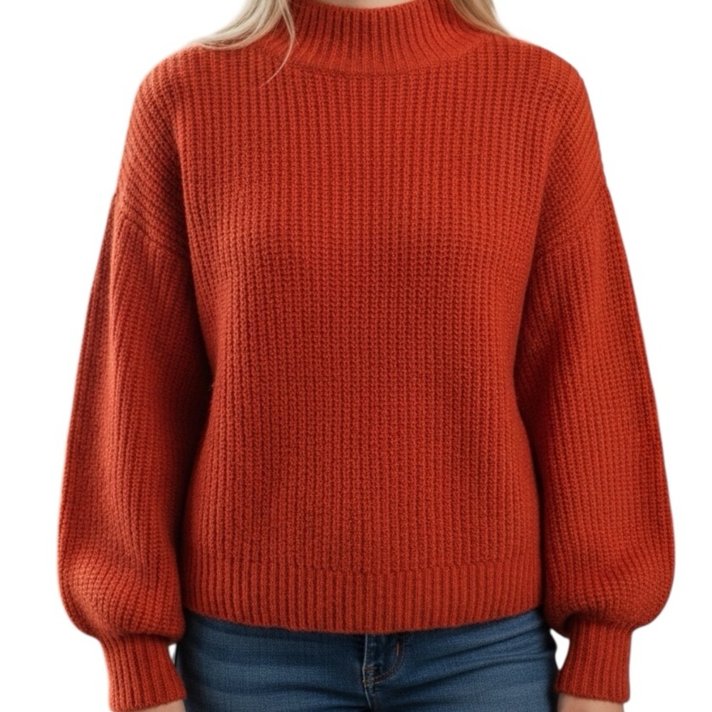 a new day Women’s Sweater Vibrant Orange Turtleneck Chunky Knit Sweater Size XS
